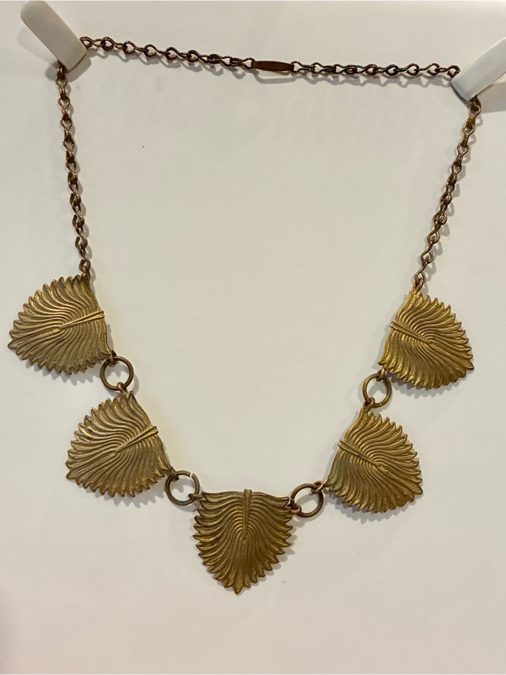 Antique Vintage Egyptian Revival Brass Palm Frond Leaf Necklace